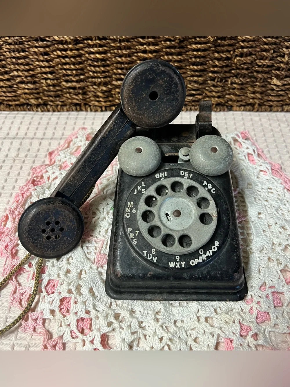Vintage 1940s Steel Stamping Co. Black Metal Toy Rotary Telephone – Rare